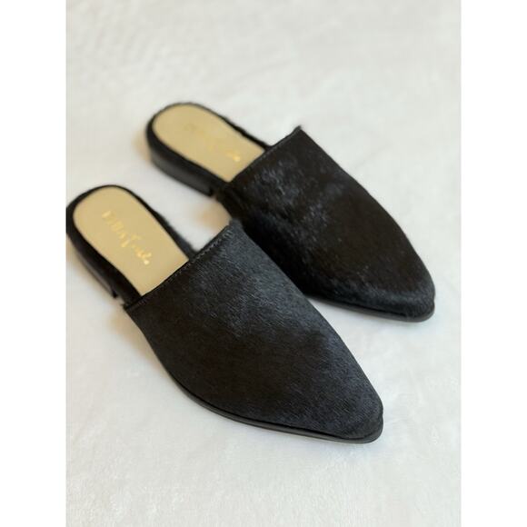 Diba True Women’s Sz 7 Black High Up Calf Hair Slip-on Mule Flats Dress Shoe - Picture 2 of 10